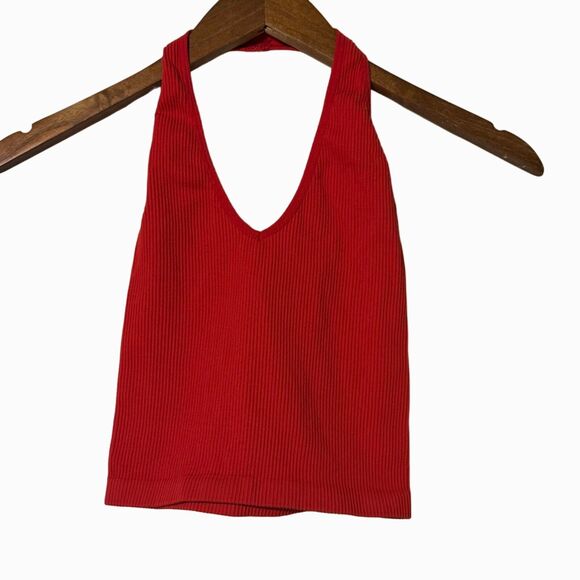 Out from Under Urban Outfitters Halter Ribbed Seamless Crop Tank Red Size Smal - Picture 2 of 7